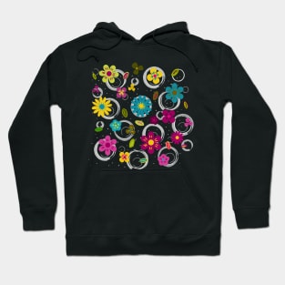 Cheerful colored flowers on doodle watercolor background. Hoodie